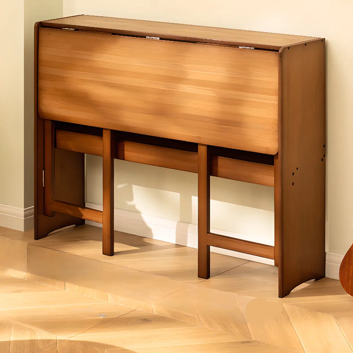 Foldable Wooden Rectangular Kids Desk with Shelf Image - 2