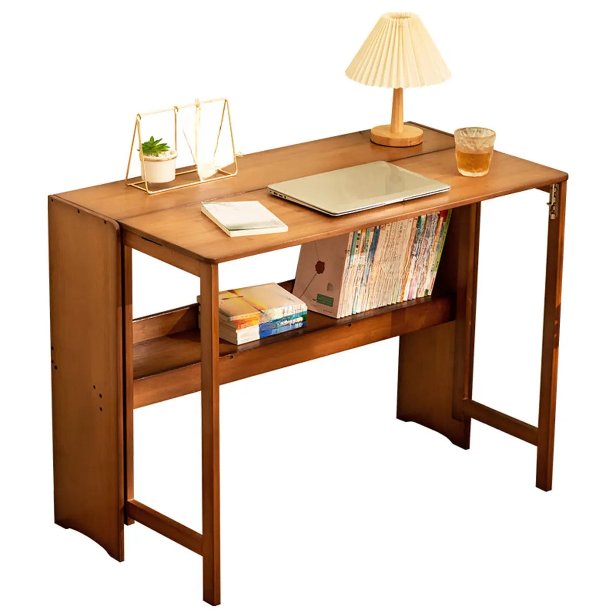 Foldable Wooden Rectangular Kids Desk with Shelf Image - 6