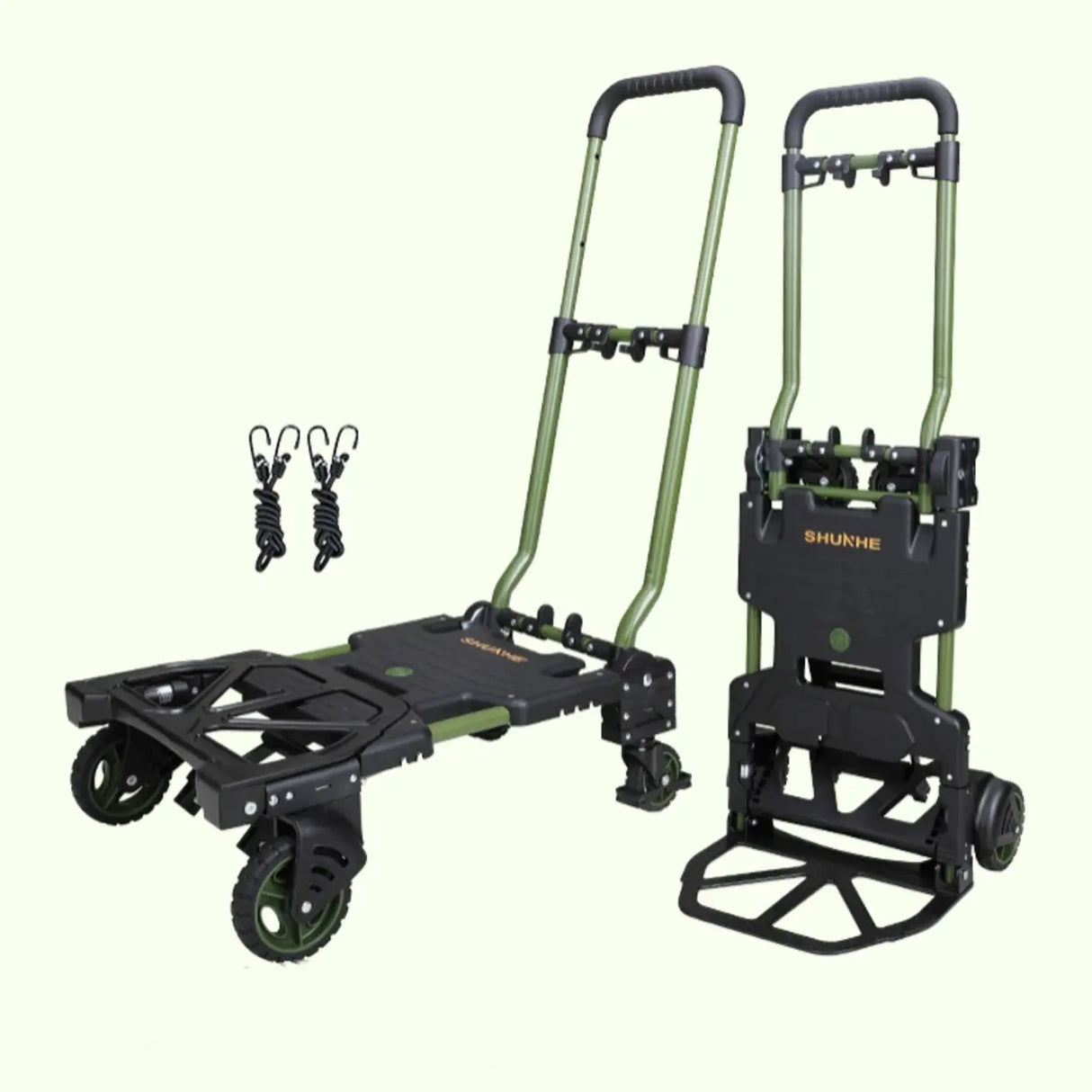 Folding Green Finish Metal Narrow Tall Utility Carts Image - 1