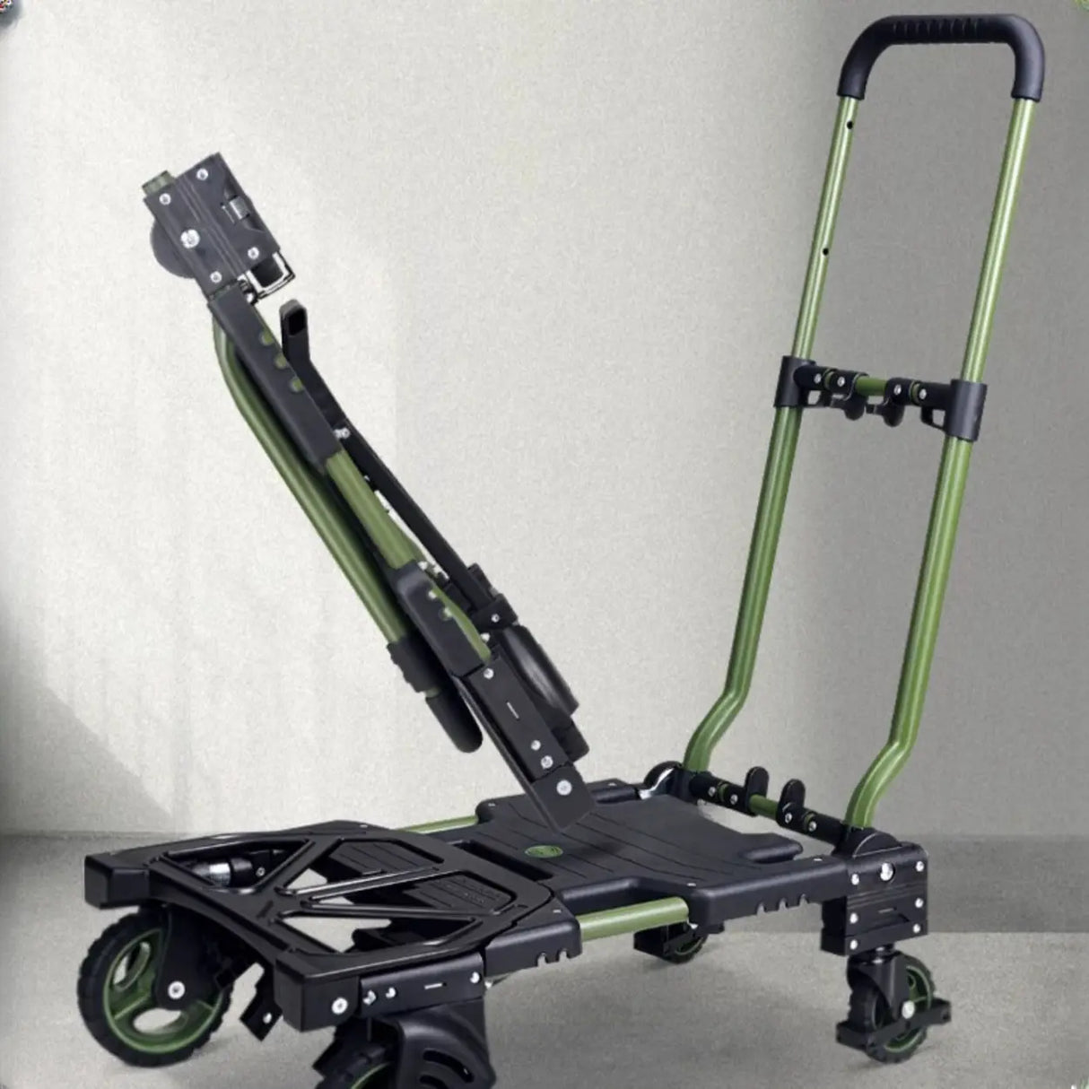 Folding Green Finish Metal Narrow Tall Utility Carts Image - 8