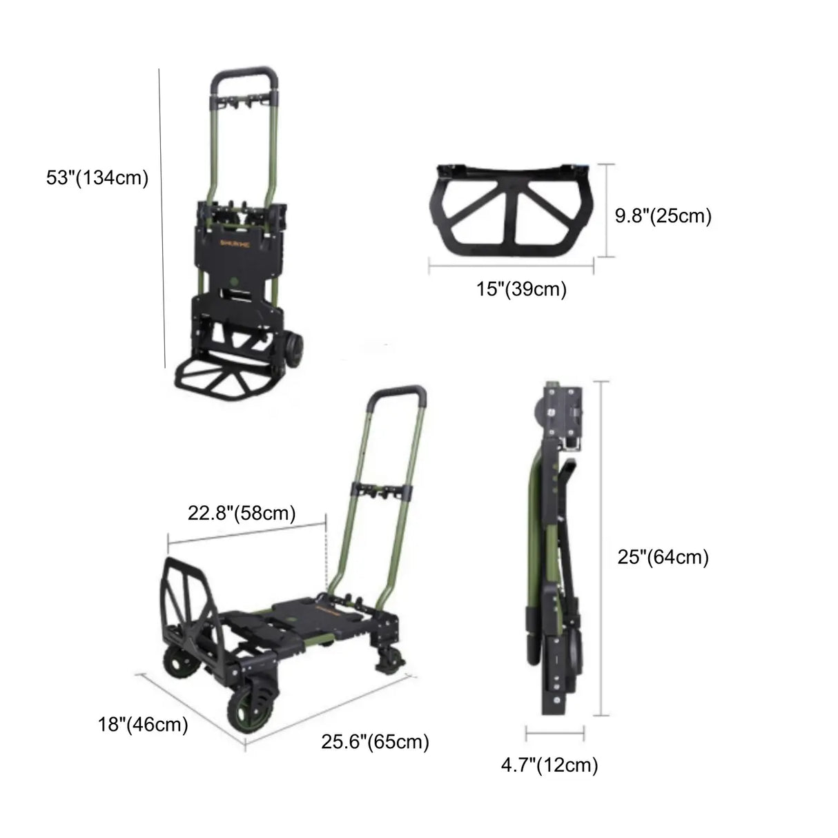 Folding Green Finish Metal Narrow Tall Utility Carts