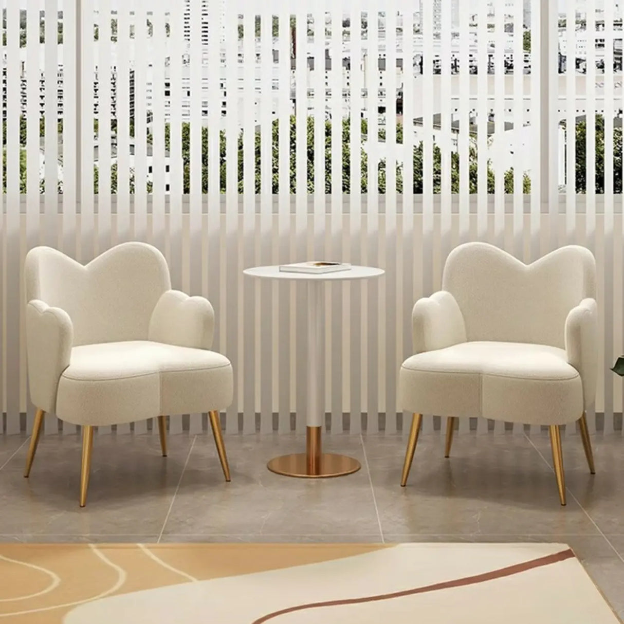 Frameless Curved Plush Lounge Arm Dining Chair White Image - 1