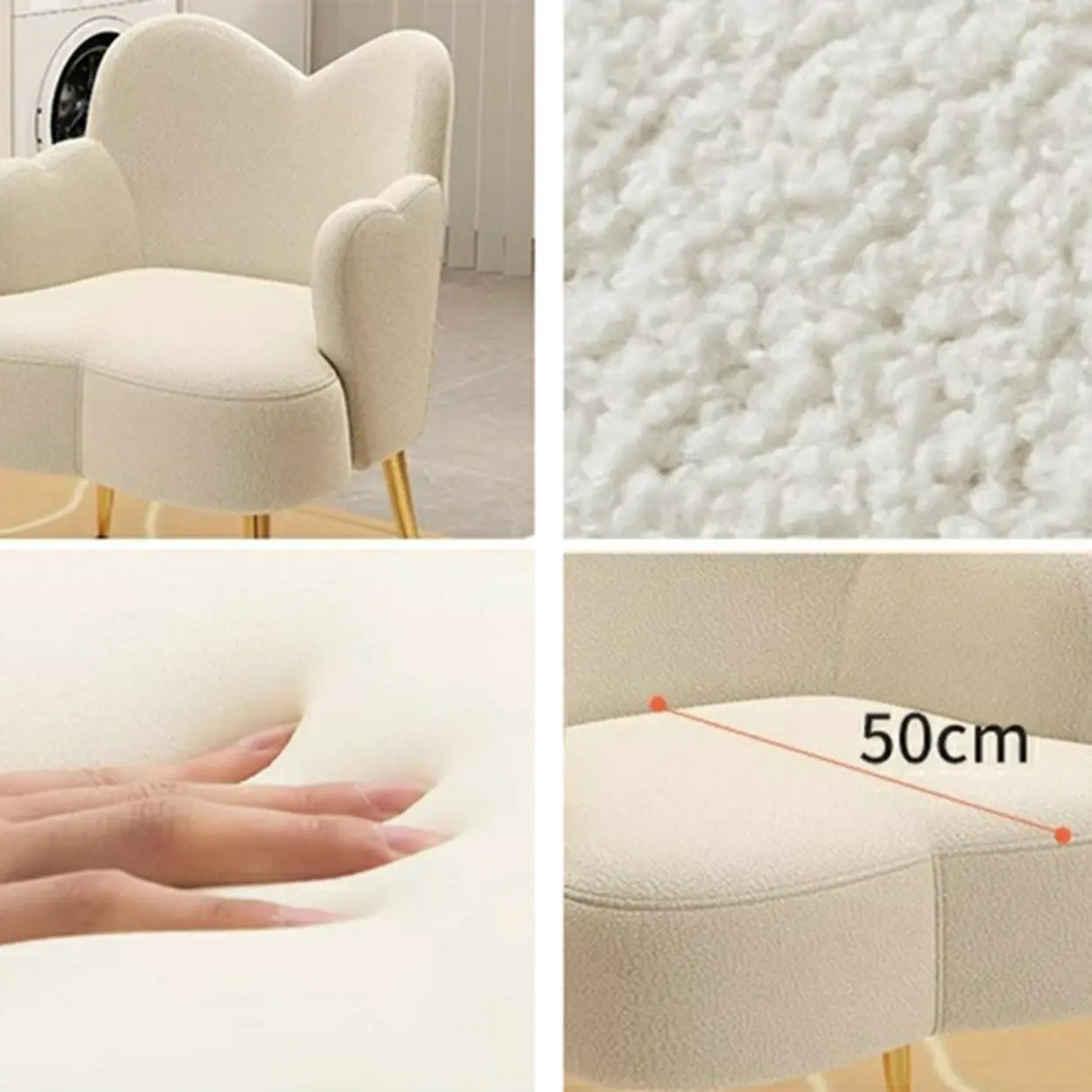 Frameless Curved Plush Lounge Arm Dining Chair White Image - 4