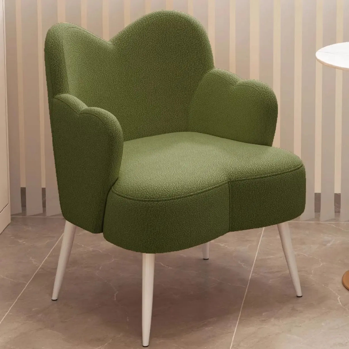 Frameless Curved Plush Lounge Arm Dining Chair White Image - 5