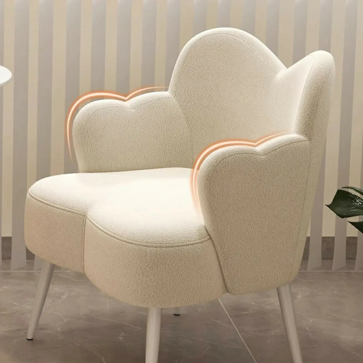 Frameless Curved Plush Lounge Arm Dining Chair White Image - 8