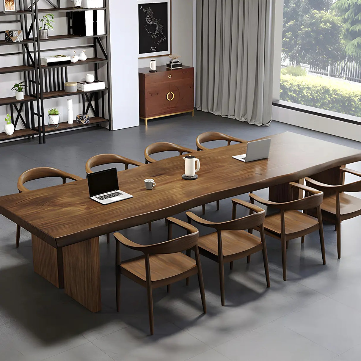 Free Form Brown Wood Sled Conference Desk 8-Person Image - 1