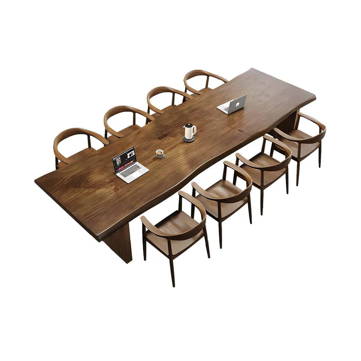 Free Form Brown Wood Sled Conference Desk 8-Person Image - 2