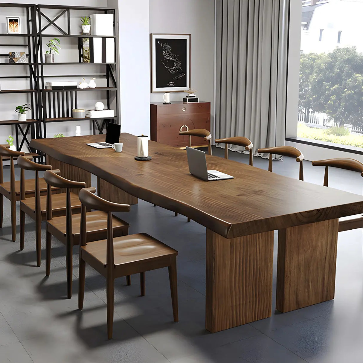 Free Form Brown Wood Sled Conference Desk 8-Person Image - 4