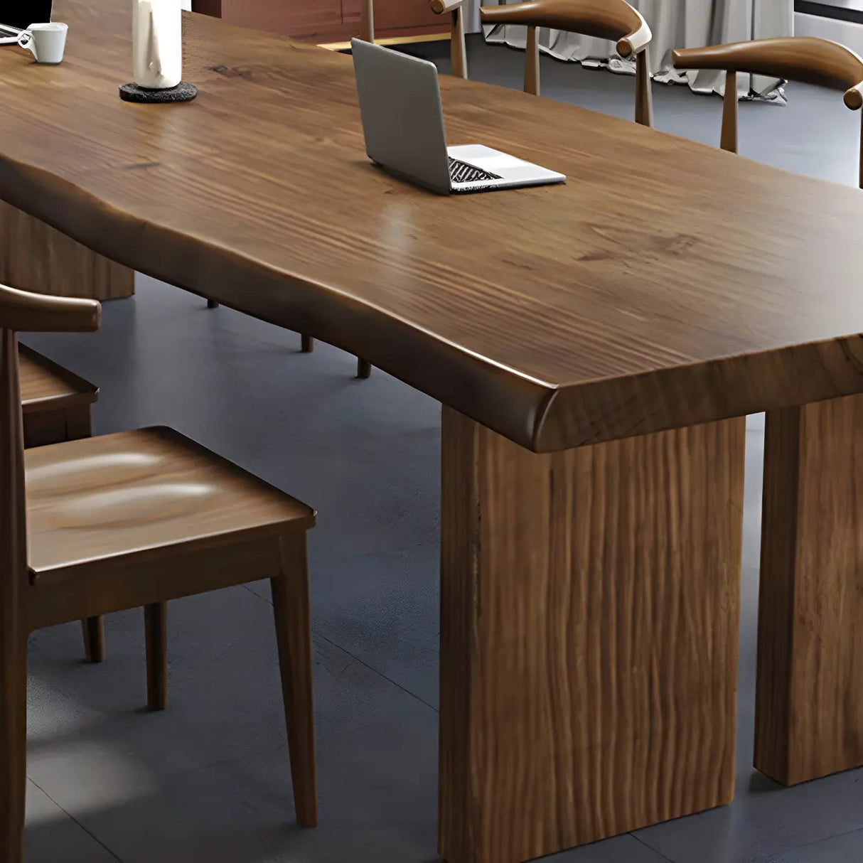 Free Form Brown Wood Sled Conference Desk 8-Person Image - 8