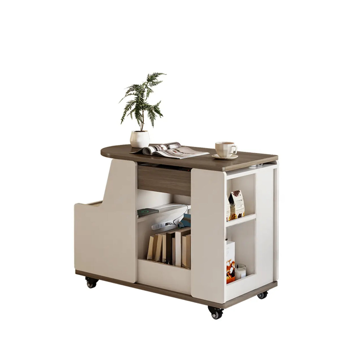 Free Form Movable Wood Lift Top Storage Coffee Table Image - 5