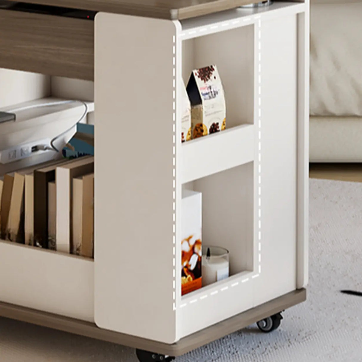 Free Form Movable Wood Lift Top Storage Coffee Table Image - 6