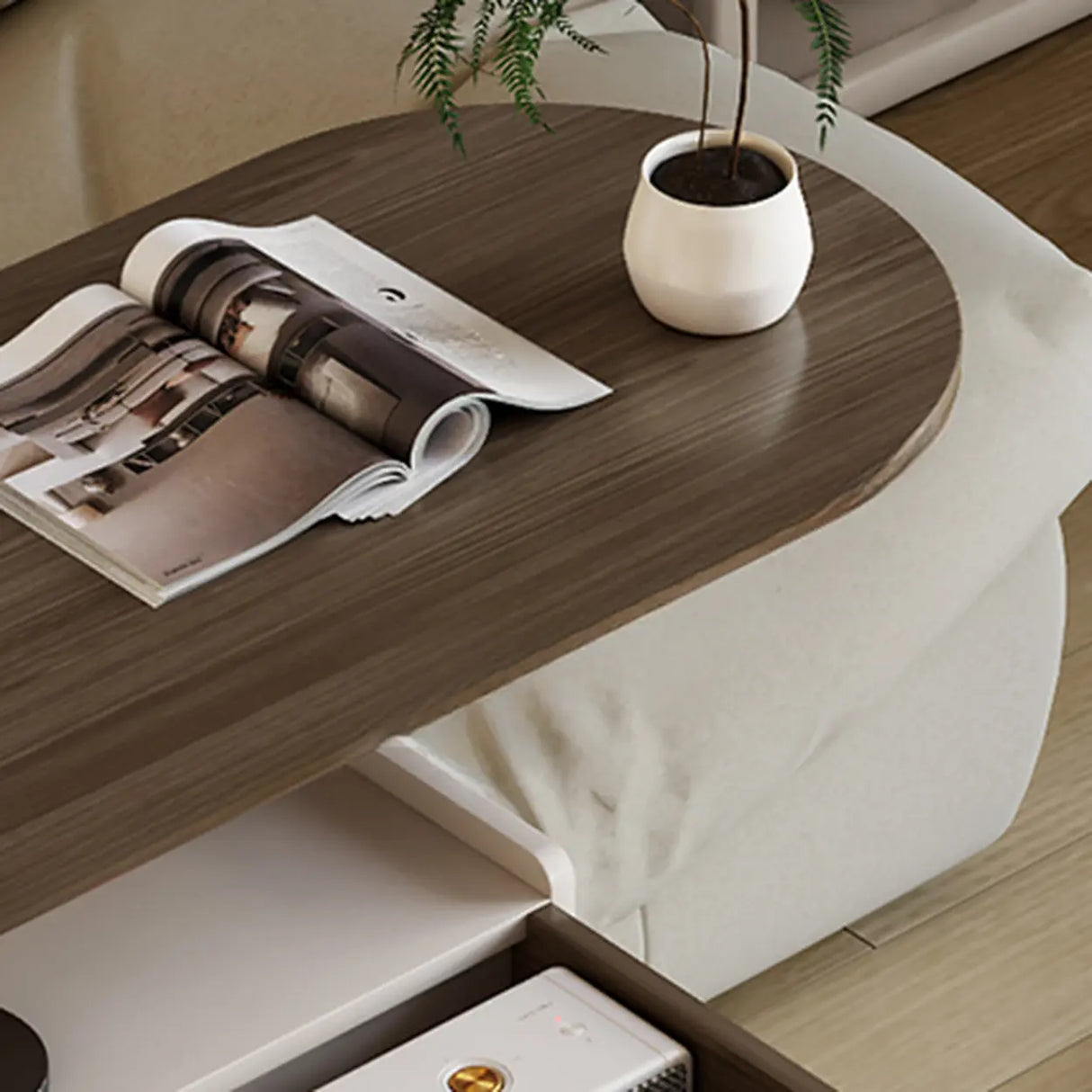 Free Form Movable Wood Lift Top Storage Coffee Table Image - 7