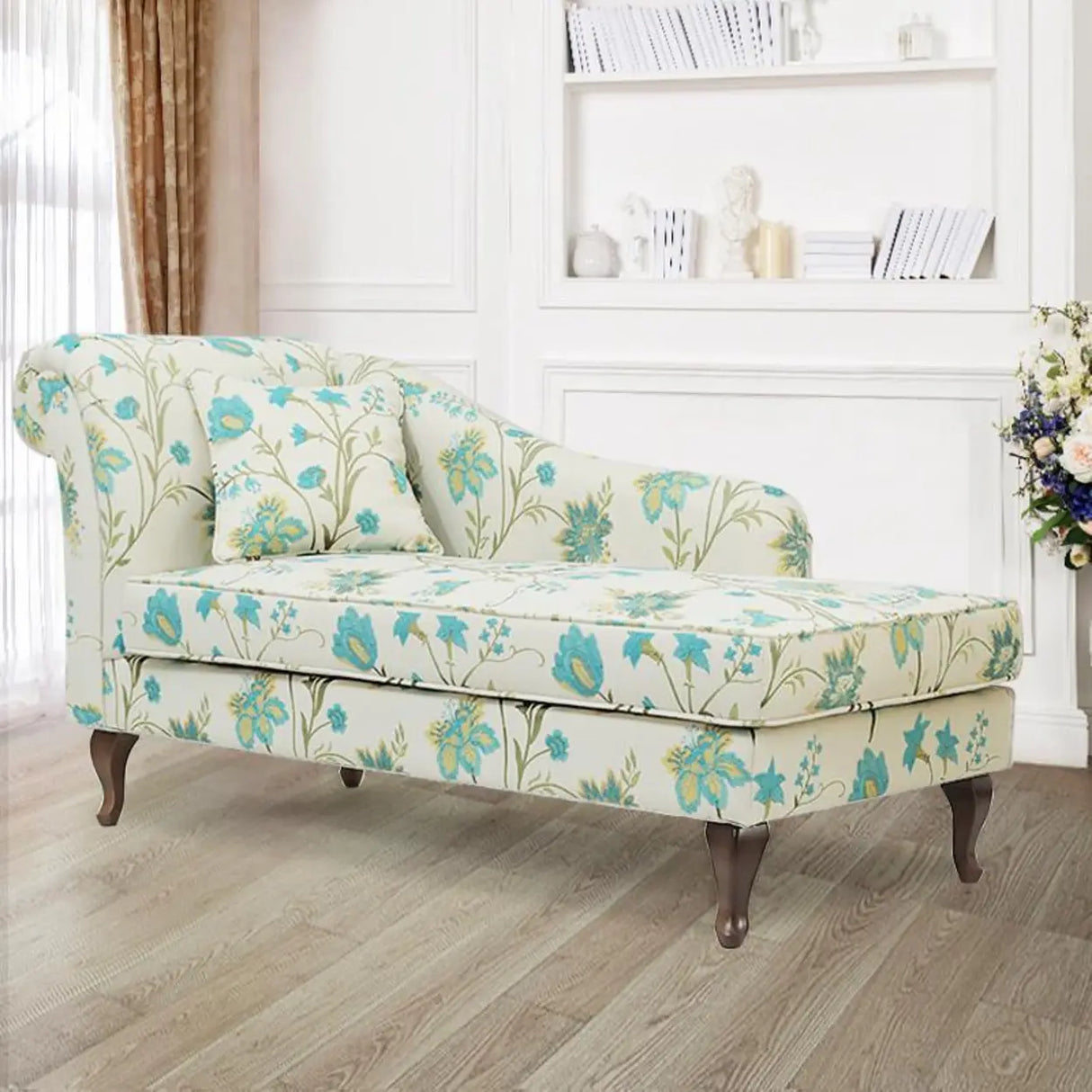 Free Standing Floral Upholstered Reclining Chaise Lounge Image - 11