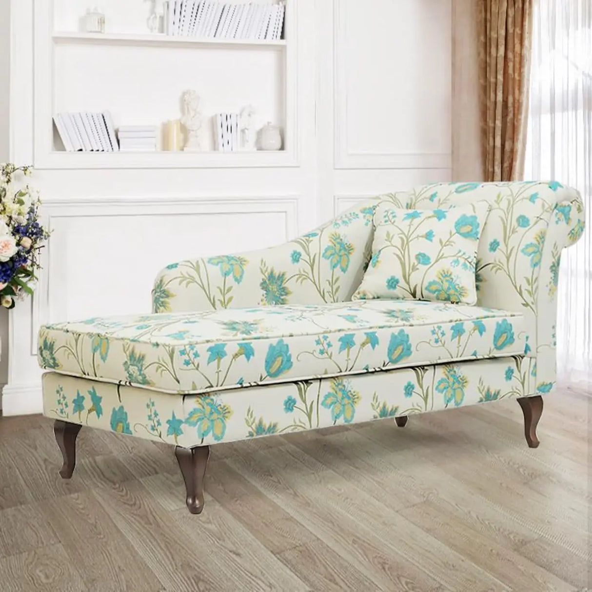 Free Standing Floral Upholstered Reclining Chaise Lounge Image - 12