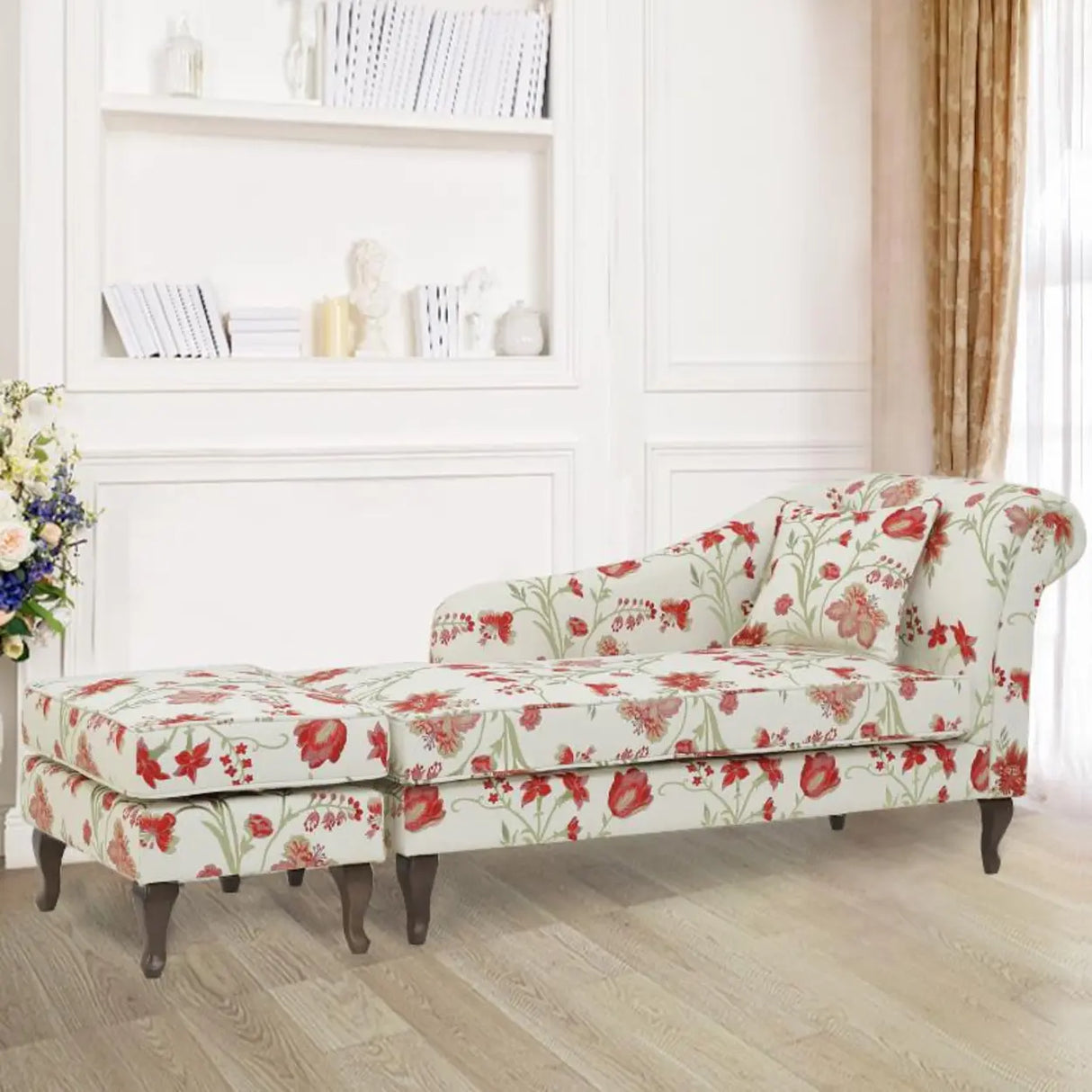 Free Standing Floral Upholstered Reclining Chaise Lounge Image - 24