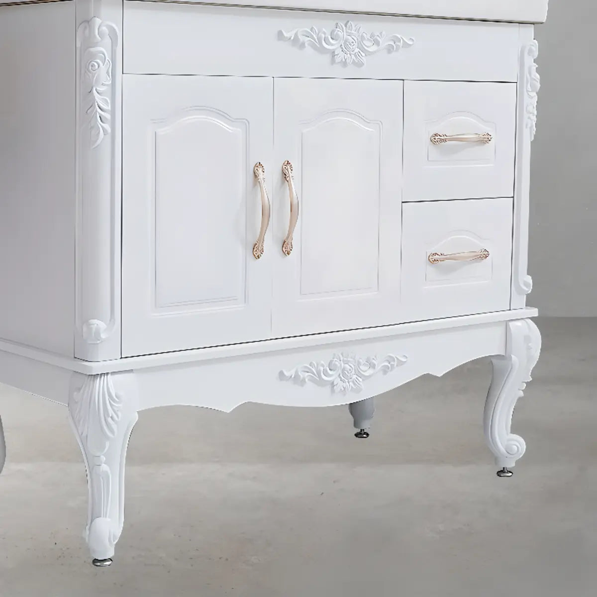 Free-standing White Ceramic Sink Storage Bathroom Vanity Image - 10