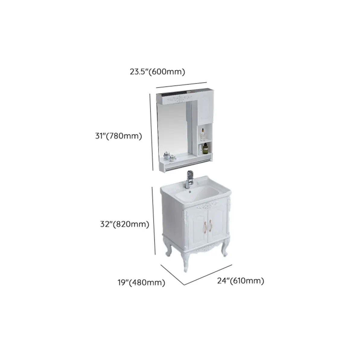 Free-standing White Ceramic Sink Storage Bathroom Vanity