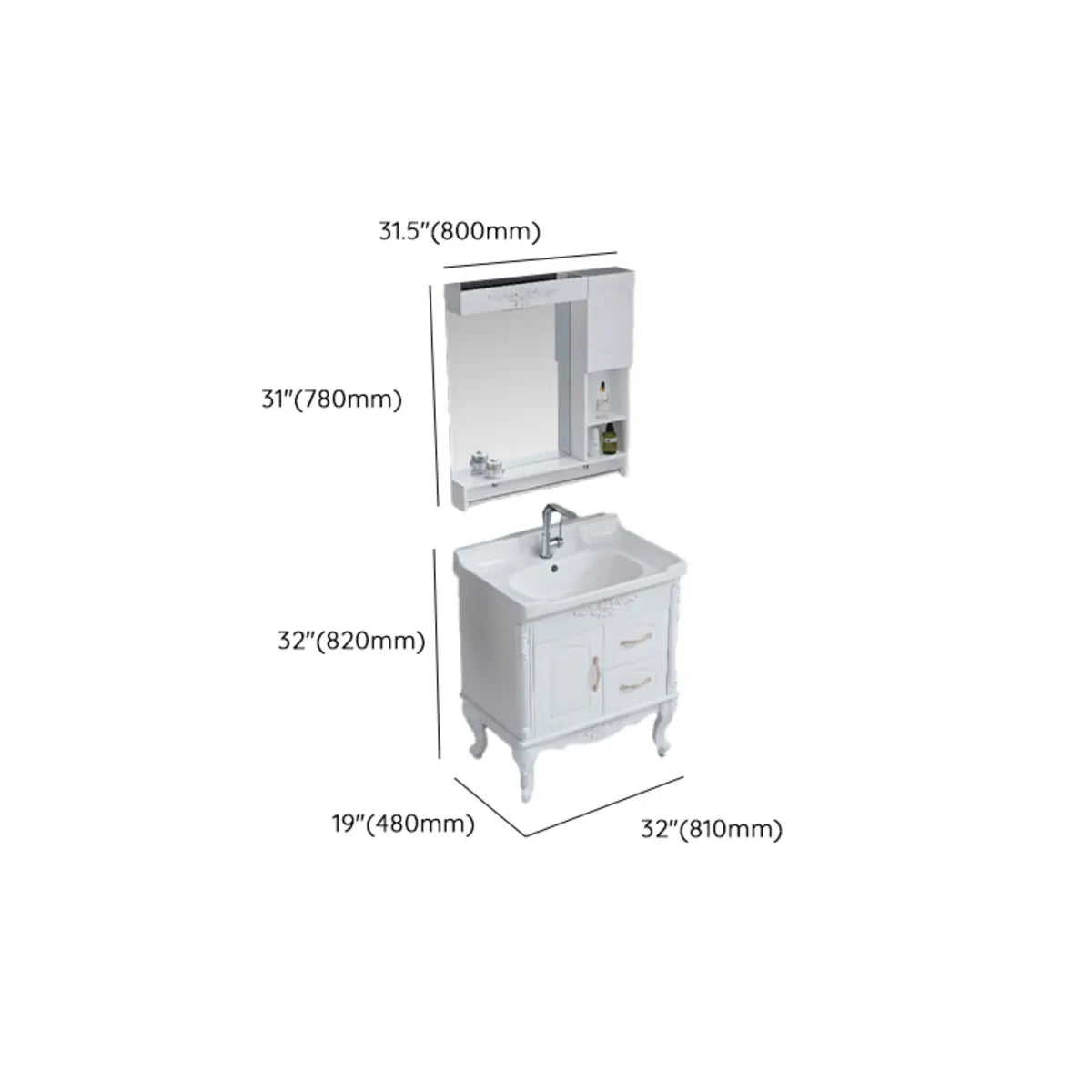 Free-standing White Ceramic Sink Storage Bathroom Vanity Image - 13