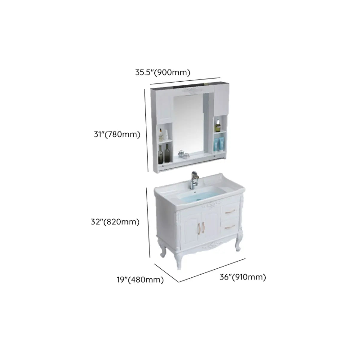 Free-standing White Ceramic Sink Storage Bathroom Vanity Image - 14