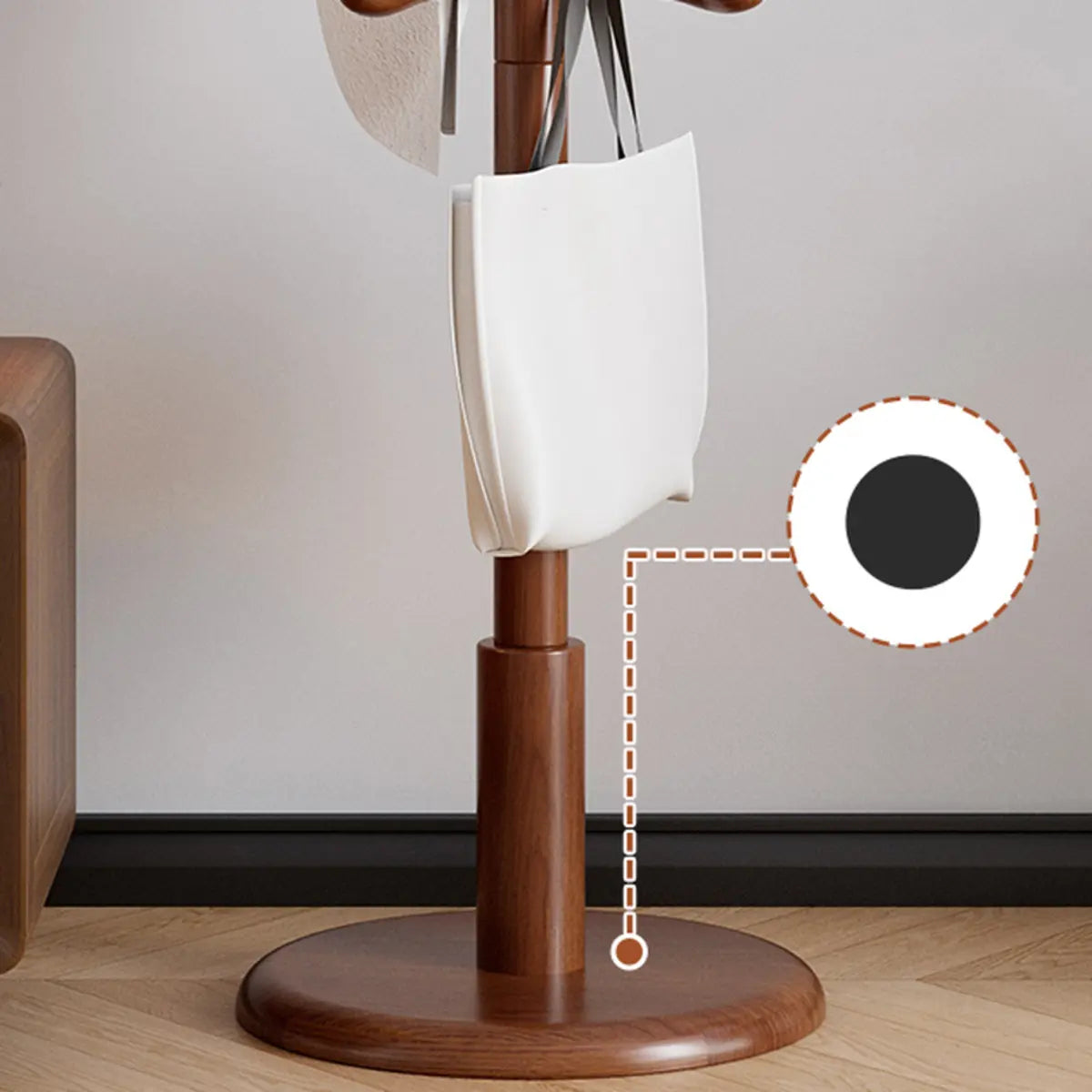 Freestanding Bedroom Walnut Wood Hooks Narrow Coat Rack Image - 10