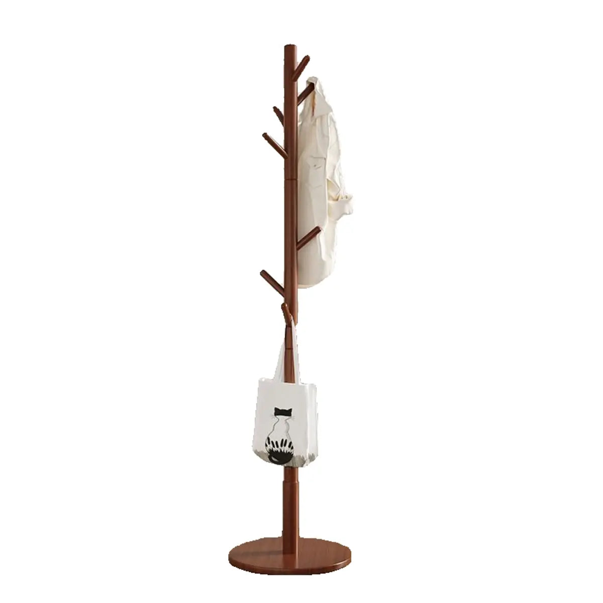 Freestanding Bedroom Walnut Wood Hooks Narrow Coat Rack Image - 17