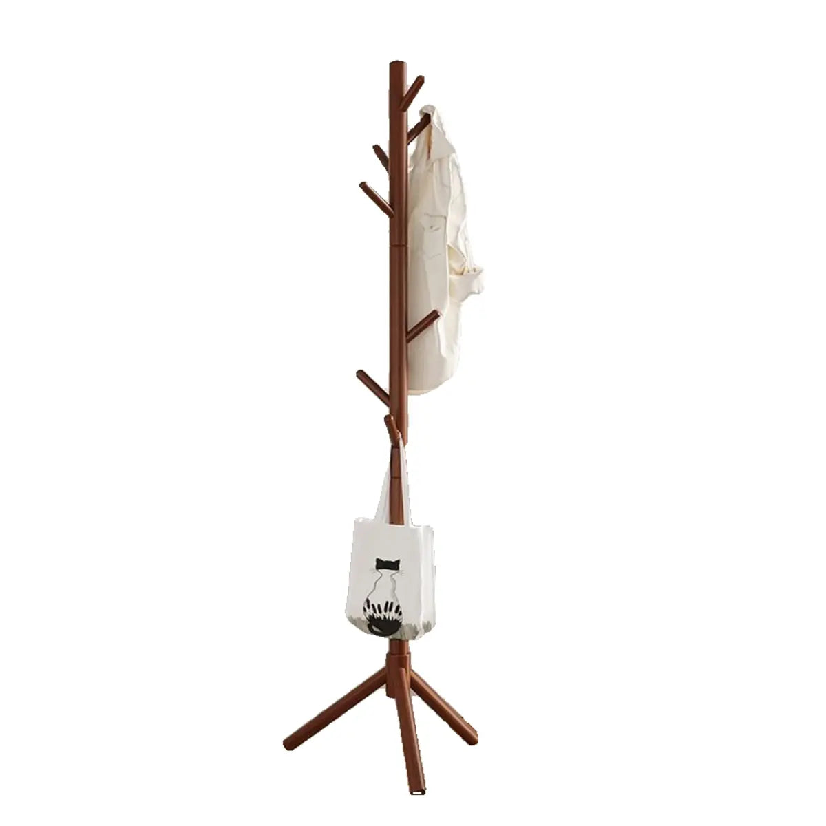 Freestanding Bedroom Walnut Wood Hooks Narrow Coat Rack Image - 21
