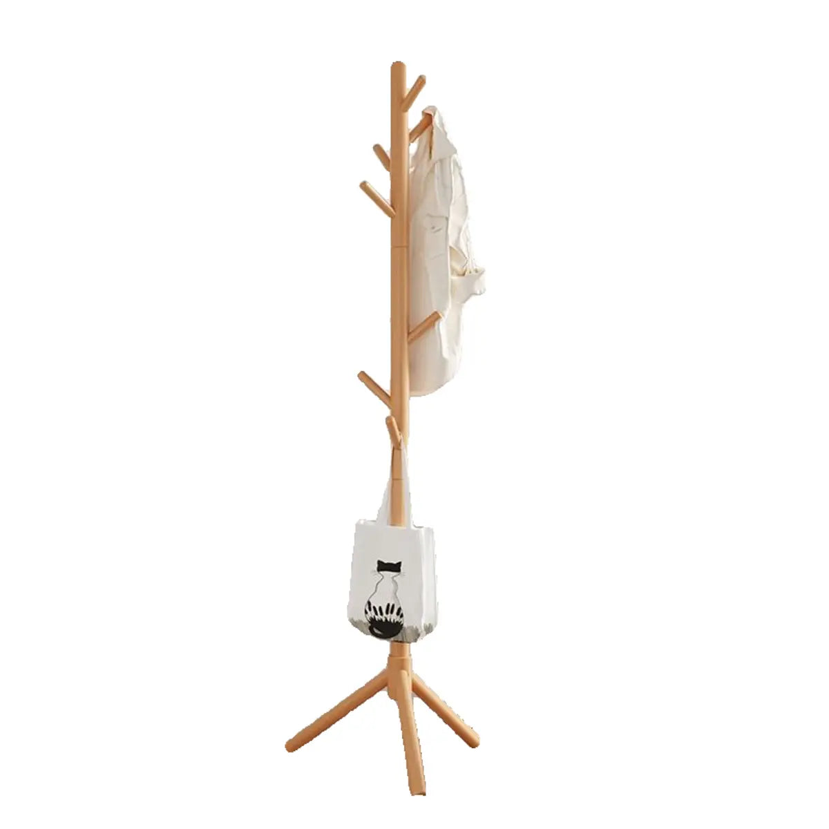 Freestanding Bedroom Walnut Wood Hooks Narrow Coat Rack Image - 22