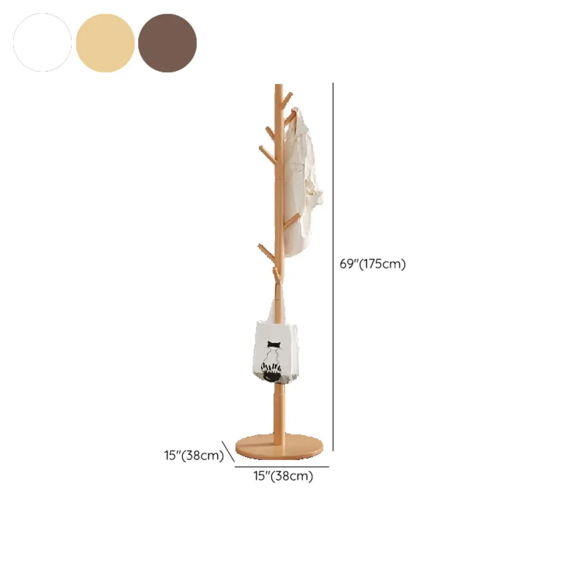 Freestanding Bedroom Walnut Wood Hooks Narrow Coat Rack Image - 24