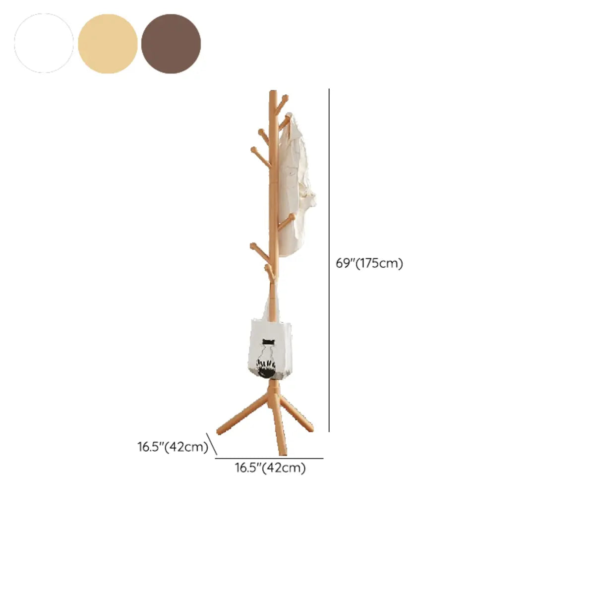 Freestanding Bedroom Walnut Wood Hooks Narrow Coat Rack Image - 25