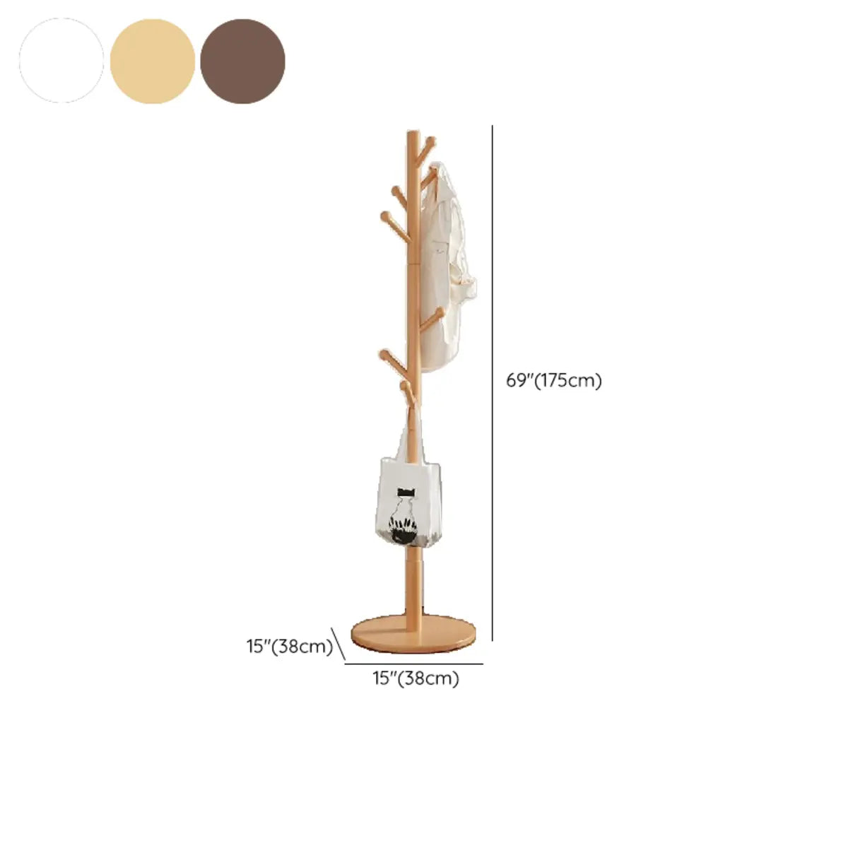 Freestanding Bedroom Walnut Wood Hooks Narrow Coat Rack Image - 26