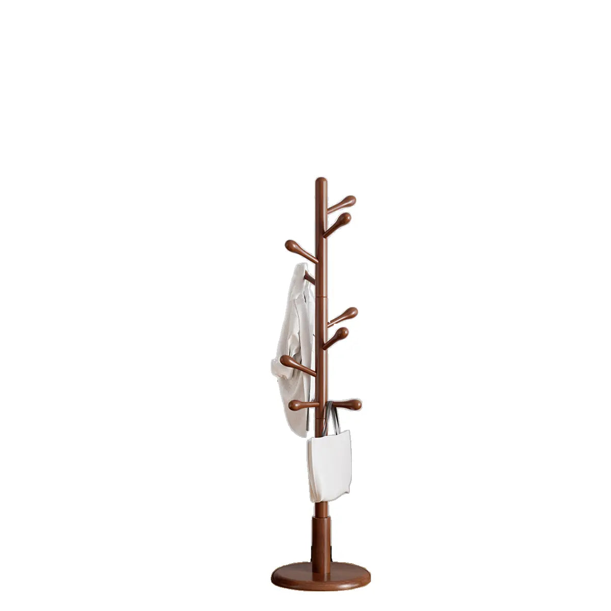 Freestanding Bedroom Walnut Wood Hooks Narrow Coat Rack Image - 5