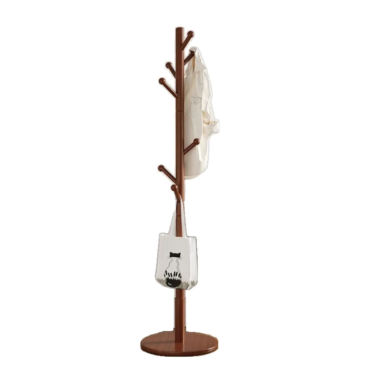Freestanding Bedroom Walnut Wood Hooks Narrow Coat Rack Image - 6