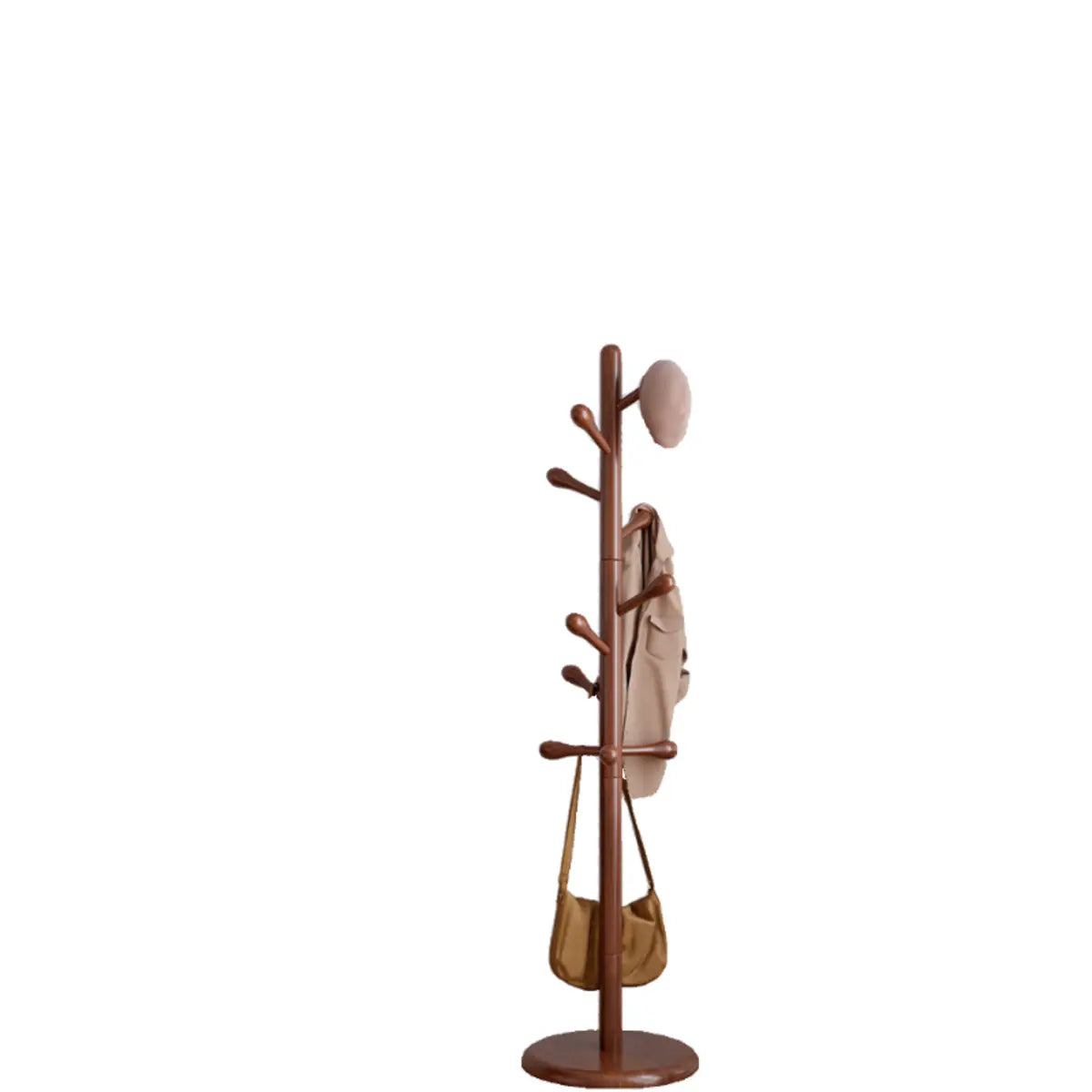 Freestanding Bedroom Walnut Wood Hooks Narrow Coat Rack Image - 8
