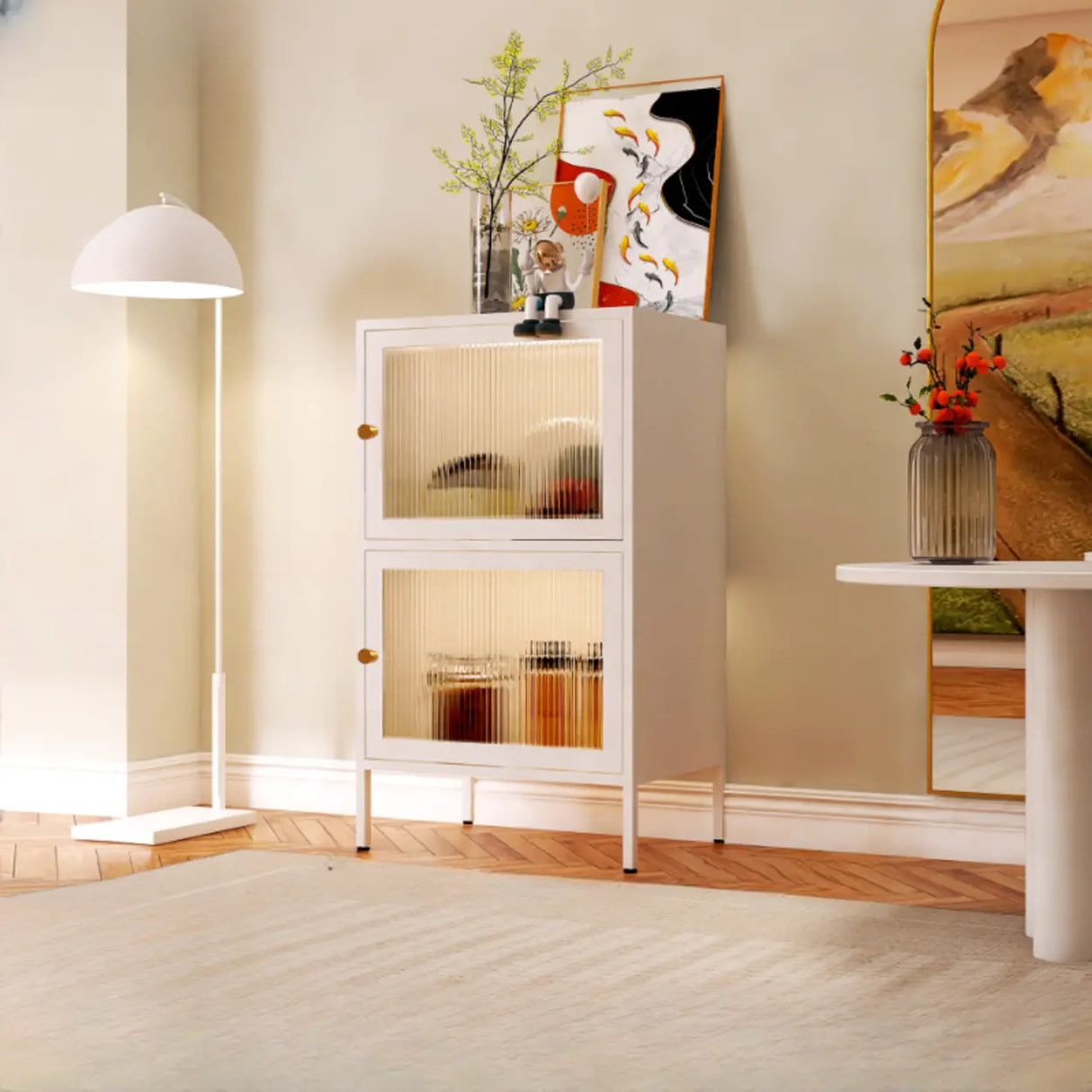 Freestanding Black Metal Buffet with Clear Glass Doors Image - 10