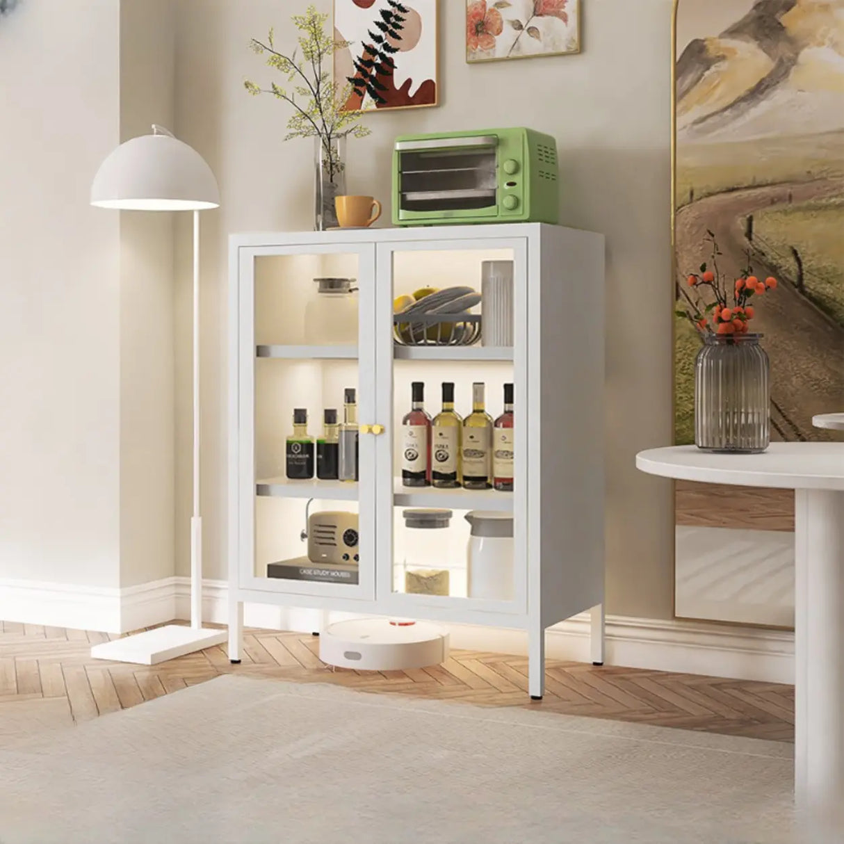 Freestanding Black Metal Buffet with Clear Glass Doors Image - 14