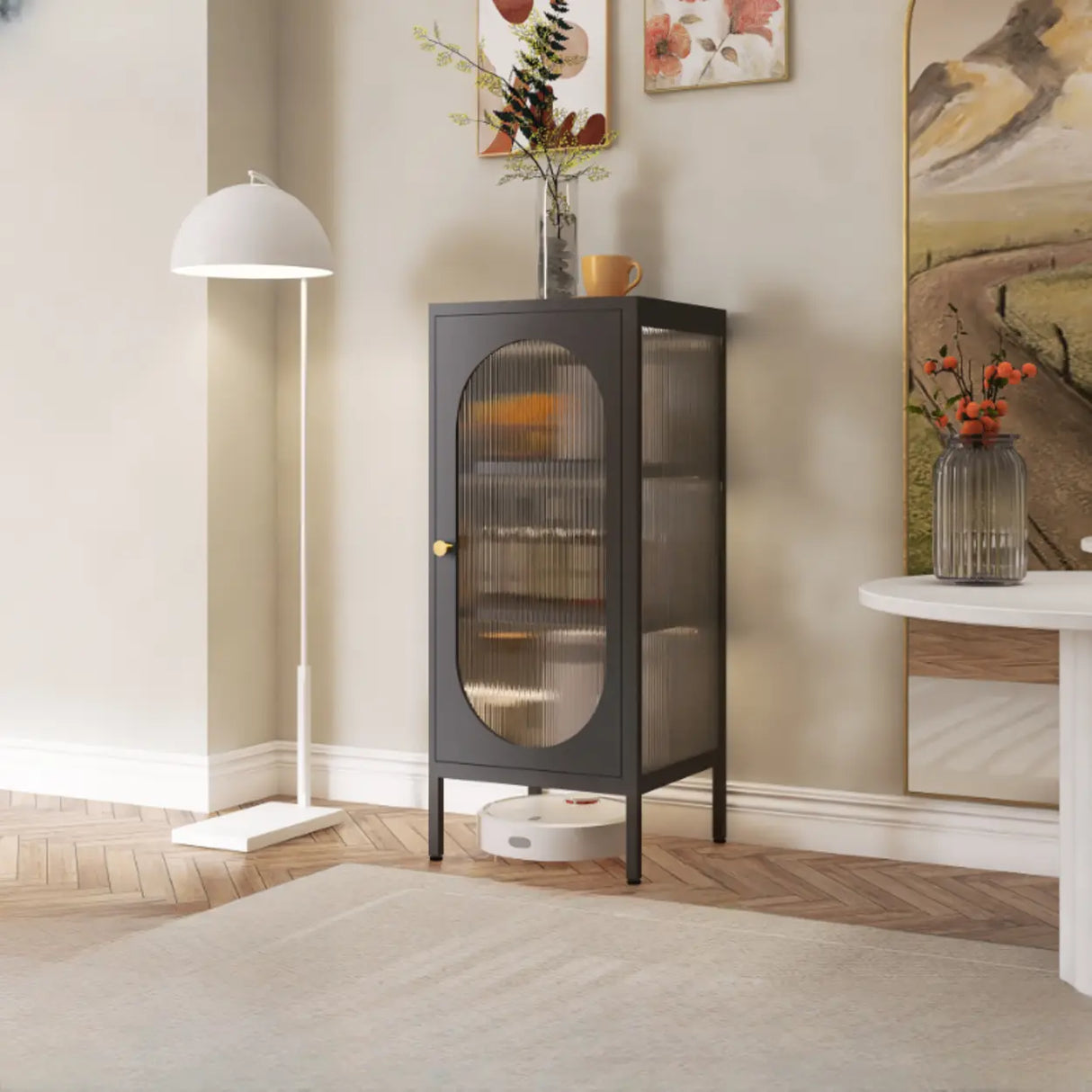 Freestanding Black Metal Buffet with Clear Glass Doors Image - 15