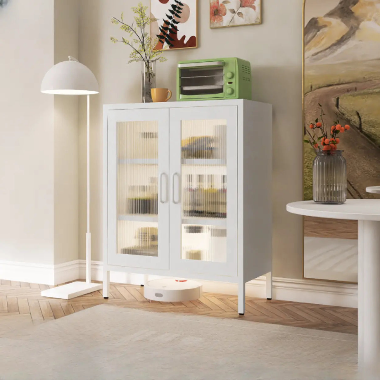 Freestanding Black Metal Buffet with Clear Glass Doors Image - 16