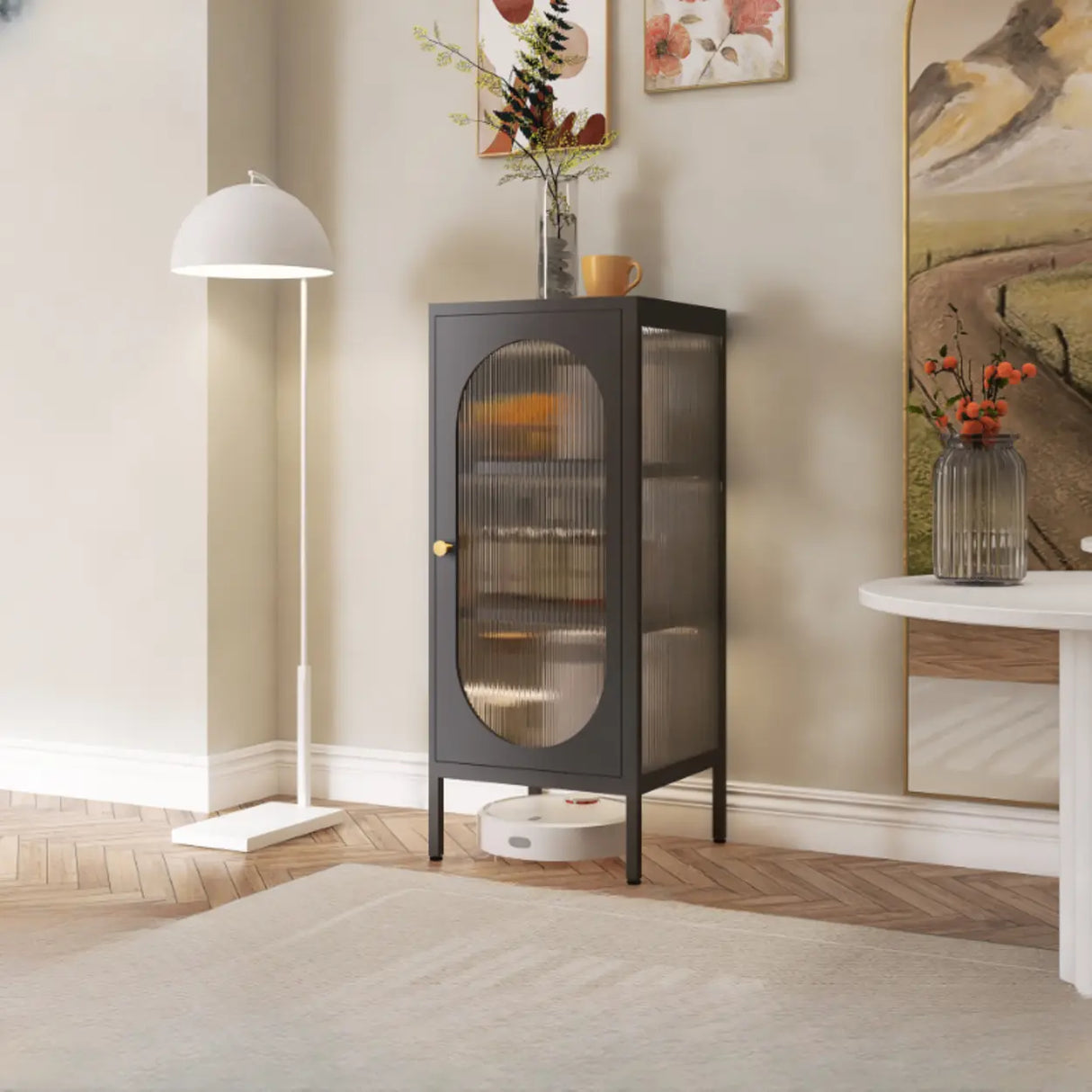 Freestanding Black Metal Buffet with Clear Glass Doors Image - 17