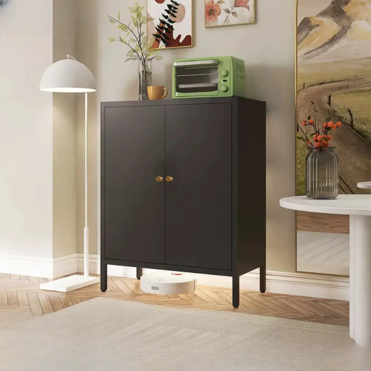 Freestanding Black Metal Buffet with Clear Glass Doors Image - 19