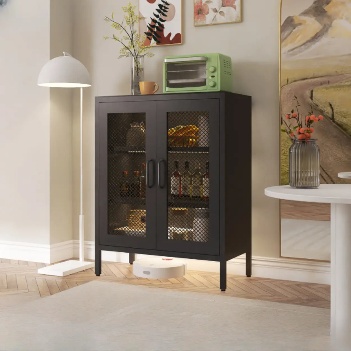 Freestanding Black Metal Buffet with Clear Glass Doors Image - 21