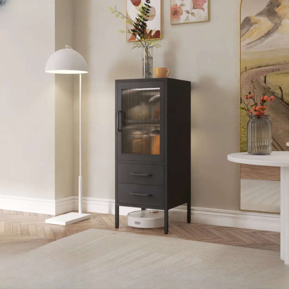 Freestanding Black Metal Buffet with Clear Glass Doors Image - 23