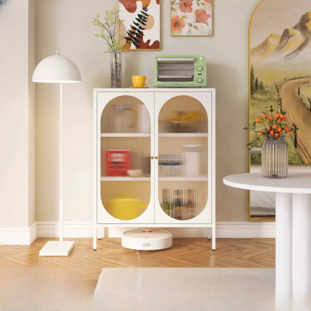 Freestanding Black Metal Buffet with Clear Glass Doors Image - 24