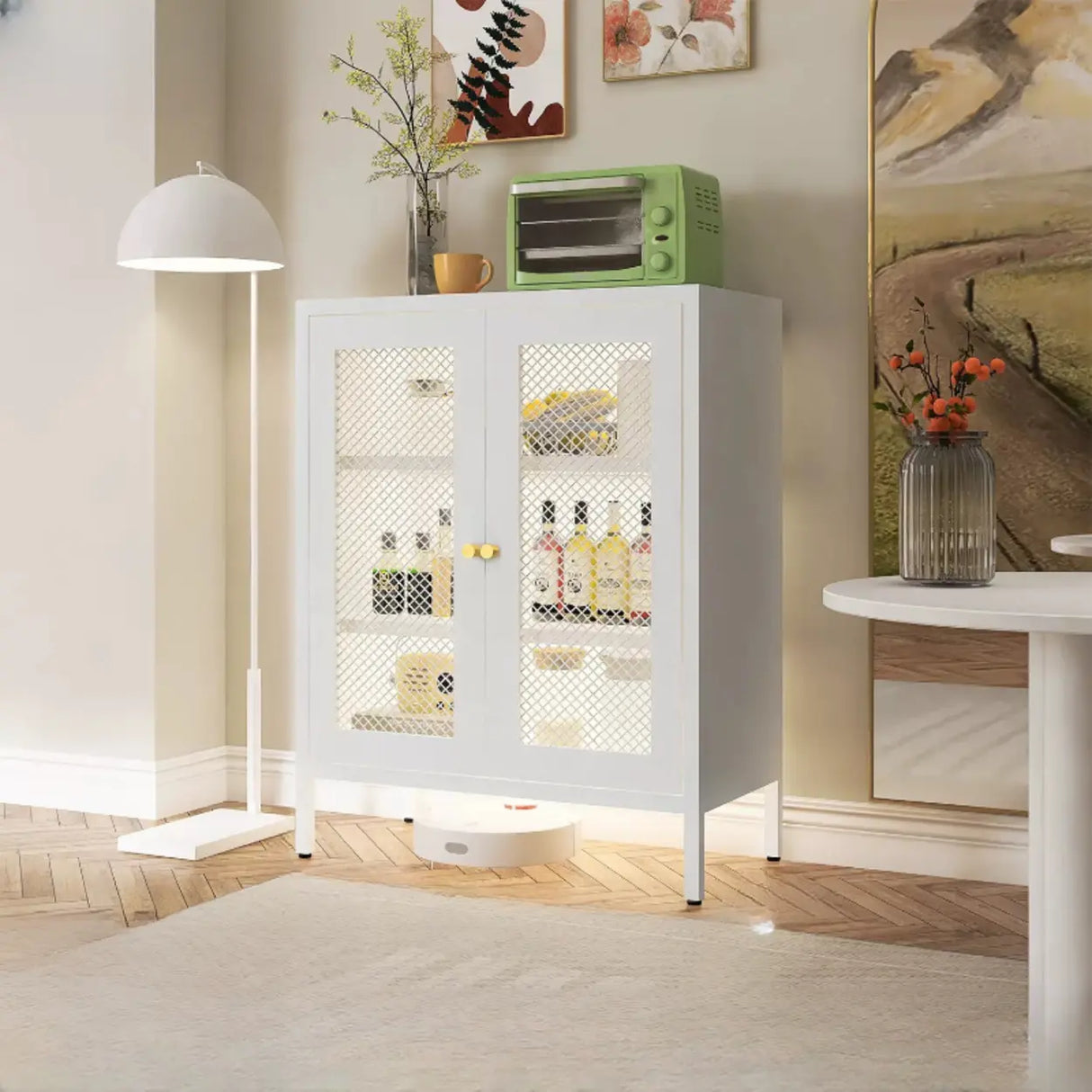 Freestanding Black Metal Buffet with Clear Glass Doors Image - 26