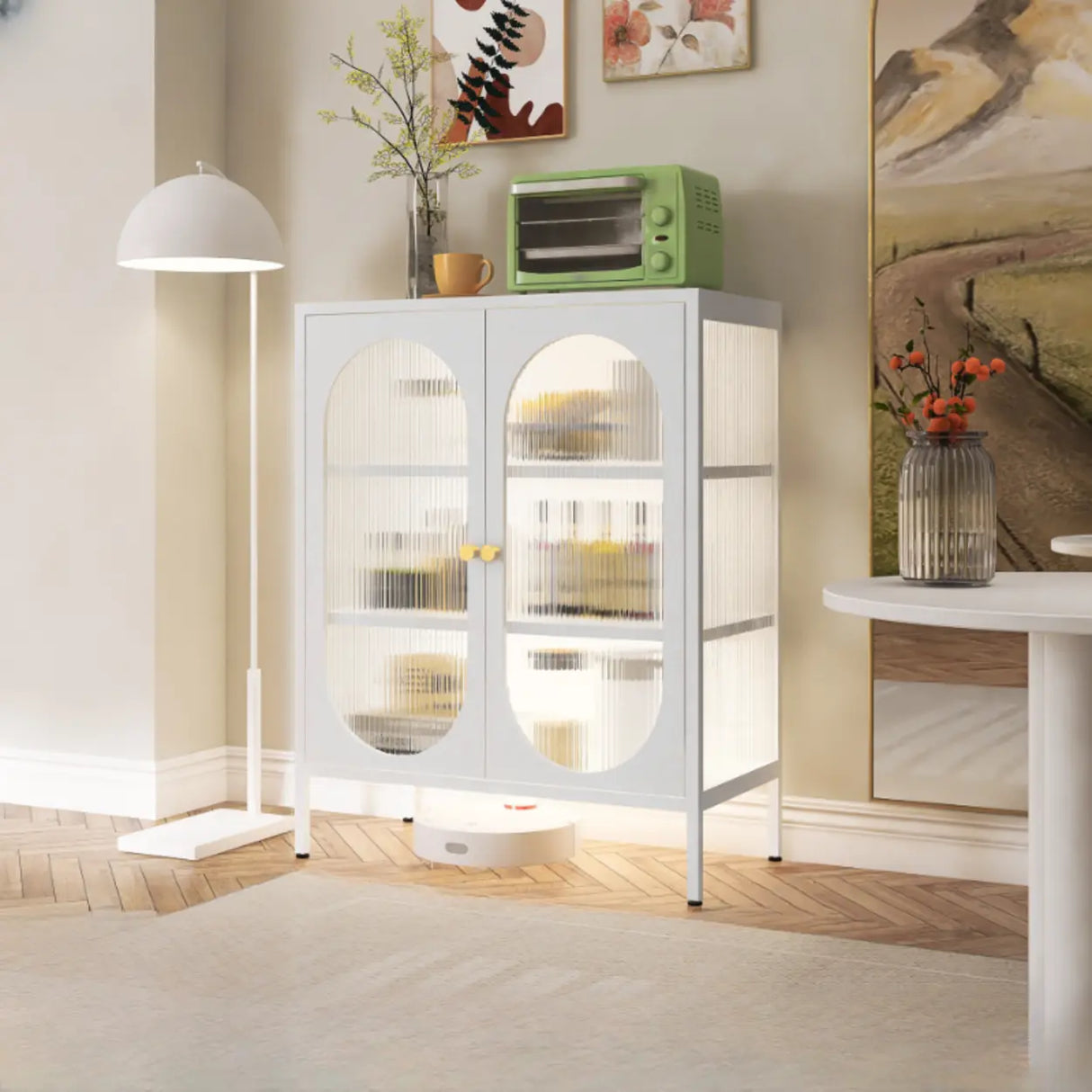 Freestanding Black Metal Buffet with Clear Glass Doors Image - 27