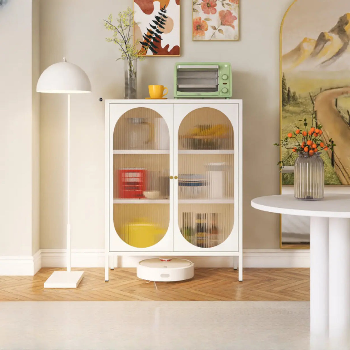 Freestanding Black Metal Buffet with Clear Glass Doors Image - 29