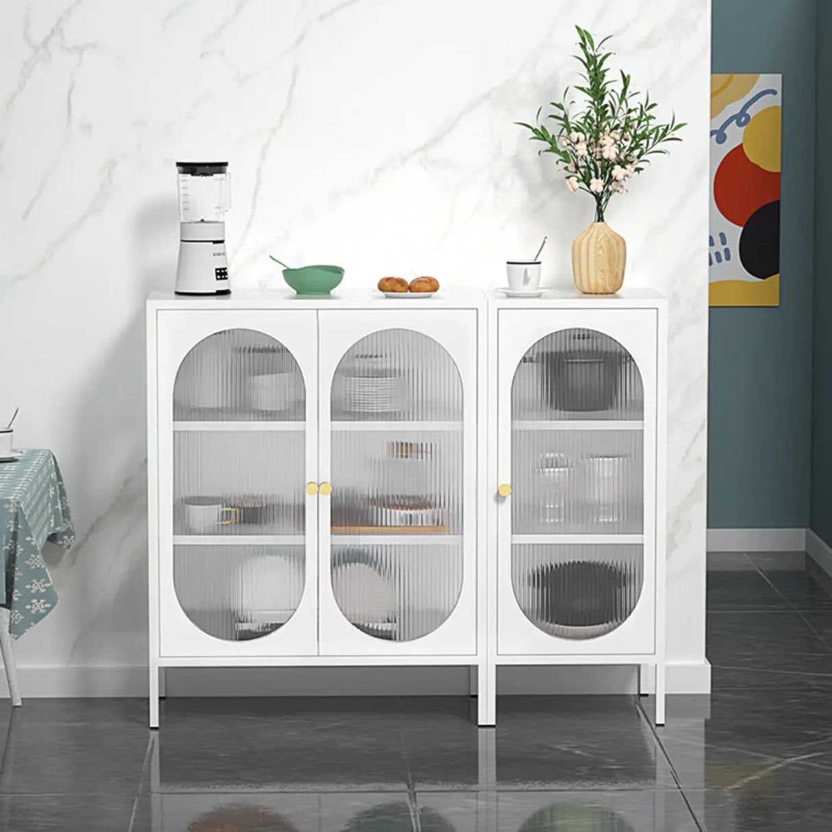 Freestanding Black Metal Buffet with Clear Glass Doors Image - 2