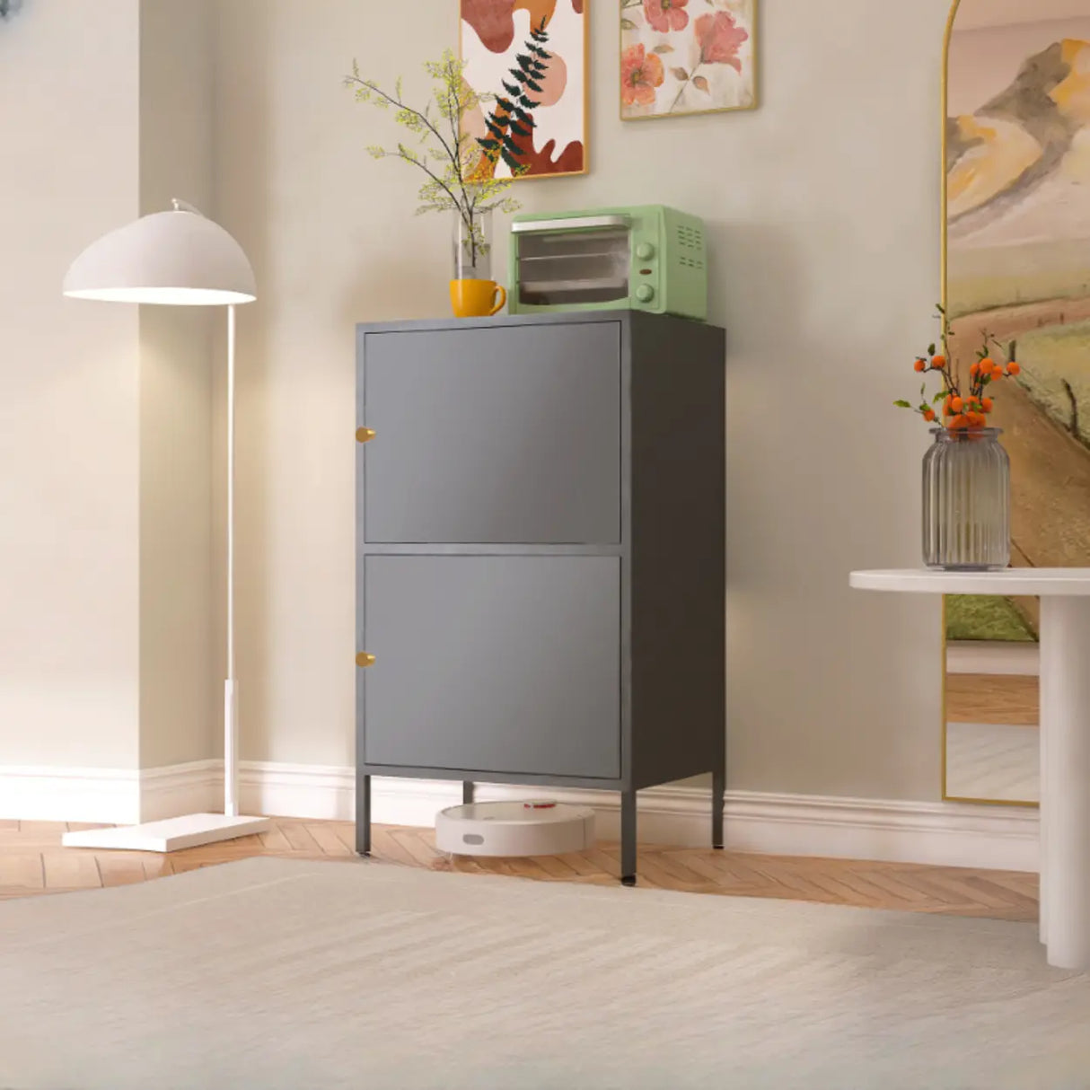 Freestanding Black Metal Buffet with Clear Glass Doors Image - 31