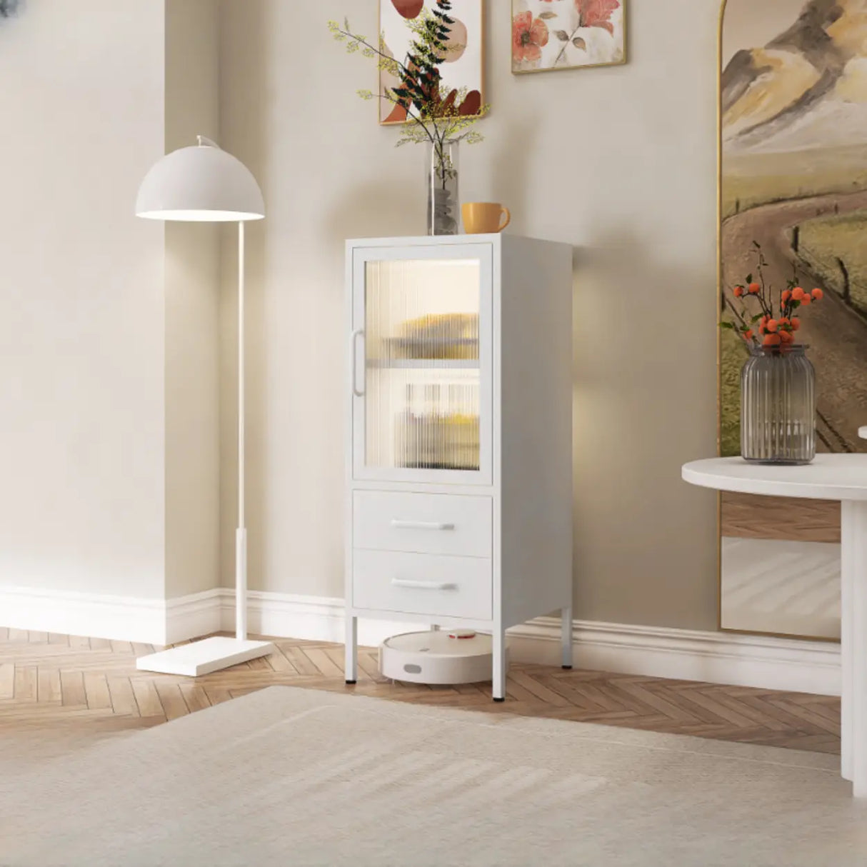 Freestanding Black Metal Buffet with Clear Glass Doors Image - 32