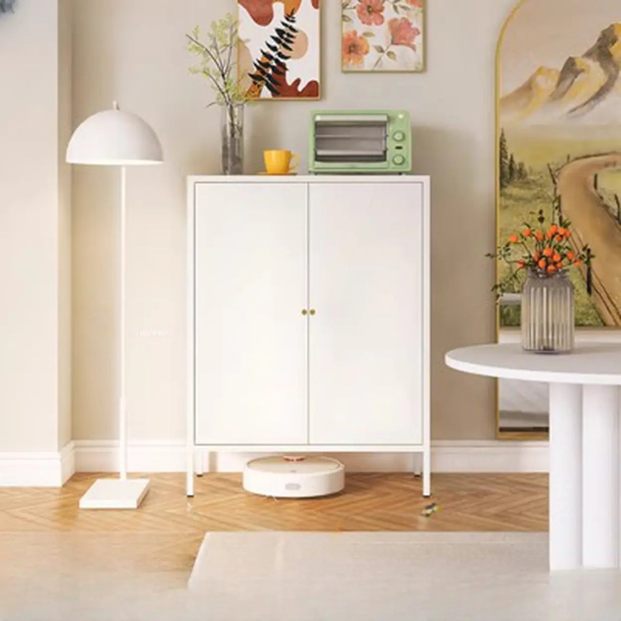 Freestanding Black Metal Buffet with Clear Glass Doors Image - 33