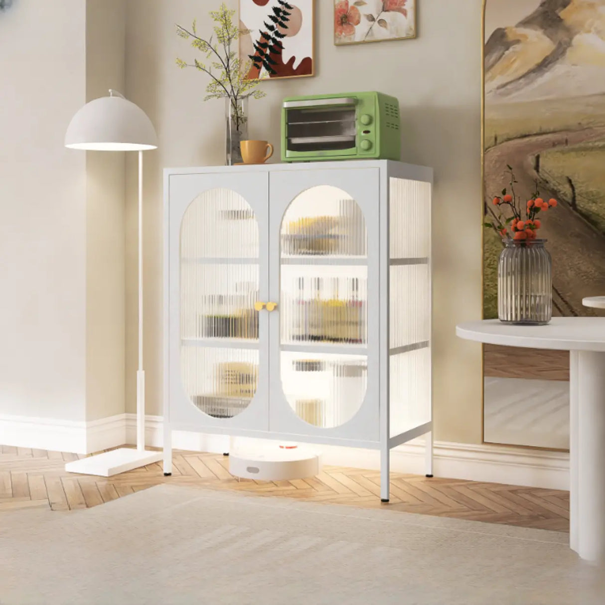 Freestanding Black Metal Buffet with Clear Glass Doors Image - 34